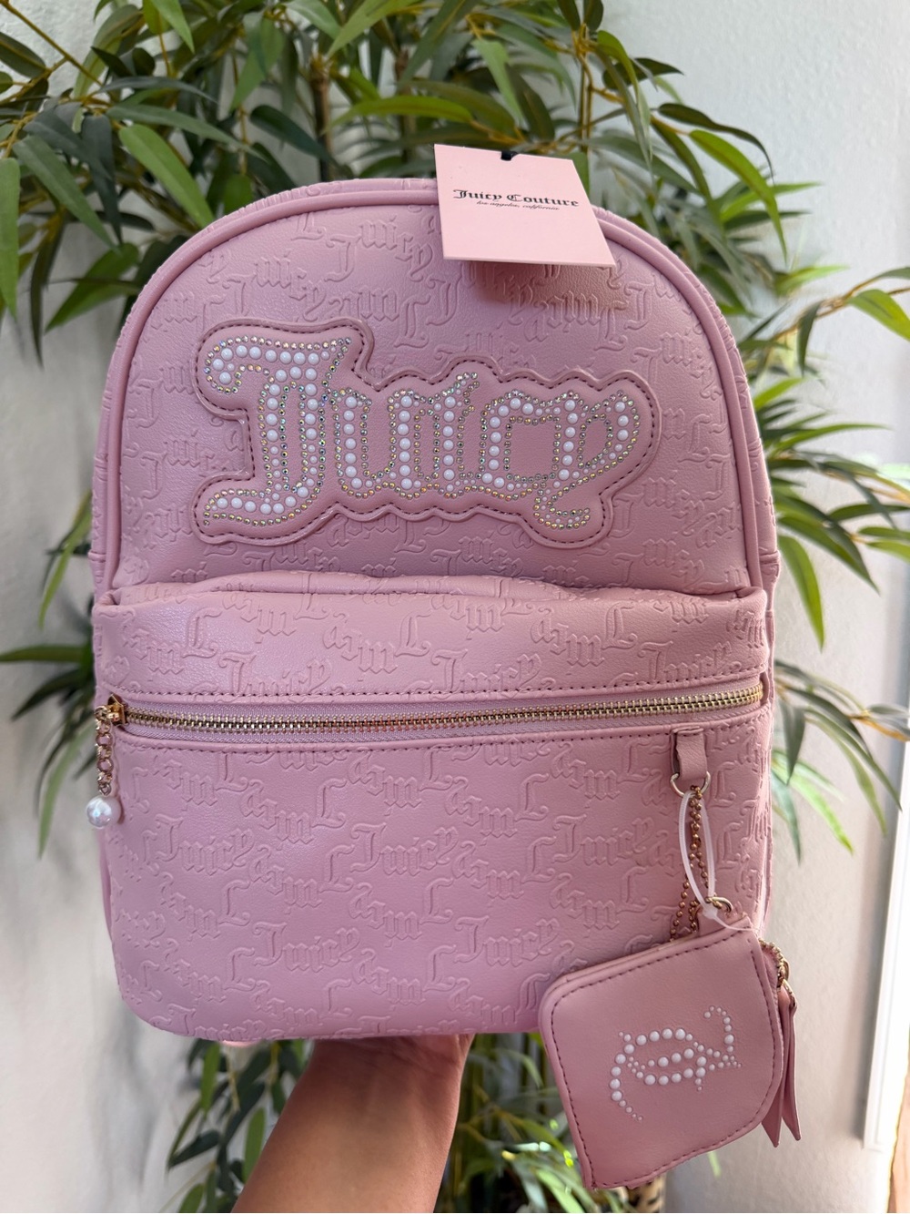 Juicy Couture String of Pearls Pink Mini Backpack with Crystal-Studs NWT
